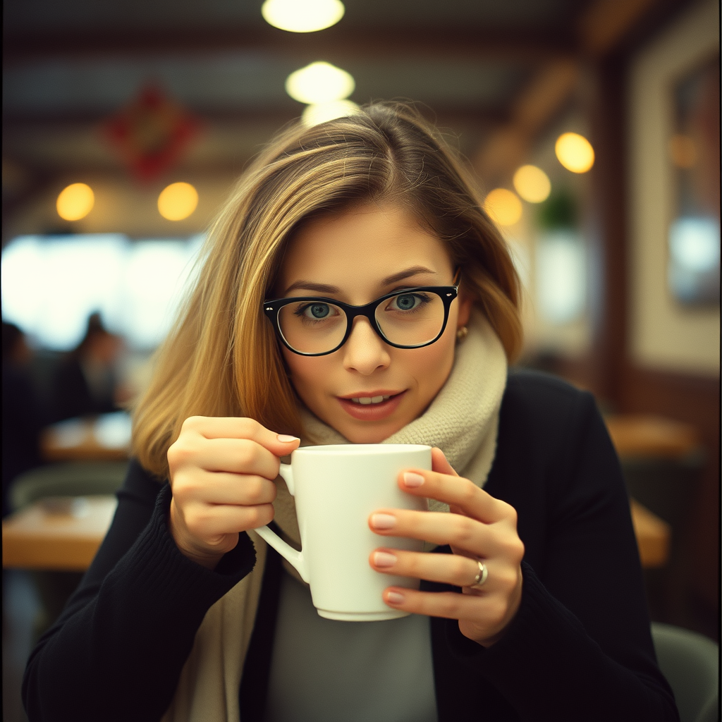 satirical mom with coffee